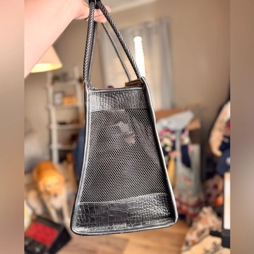 BRIGHTON Black and Red Faux Crocodile Skin Pet Dog Carrier Bag Vintage Luxury